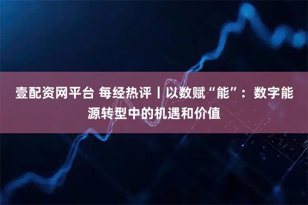 壹配资网平台 每经热评丨以数赋“能”：数字能源转型中的机遇和价值