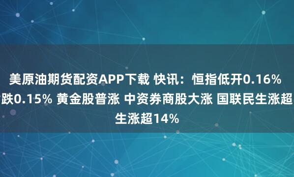 美原油期货配资APP下载 快讯：恒指低开0.16% 科指跌0.15% 黄金股普涨 中资券商股大涨 国联民生涨超14%